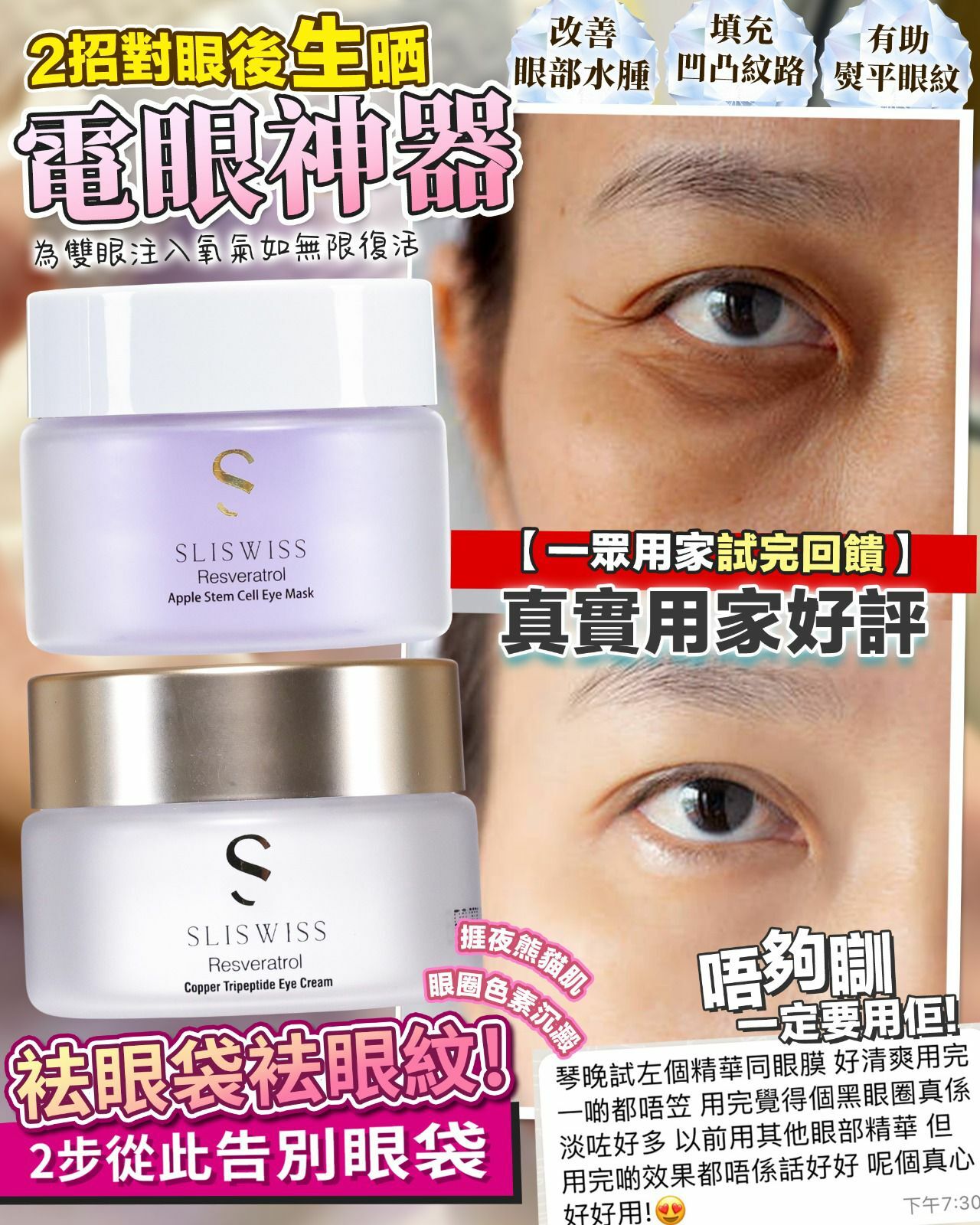 Sliswiss 白藜蘆醇幹細胞Hifu電眼膜＋熊貓Hifu眼霜