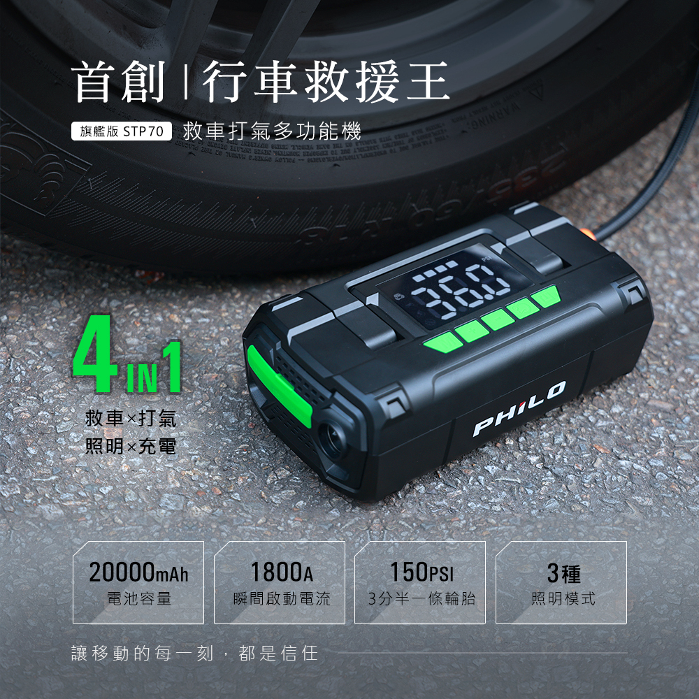 【Philo 飛樂】STP70 行車救援王 多功能救車&打氣機 -  Webike摩托百貨