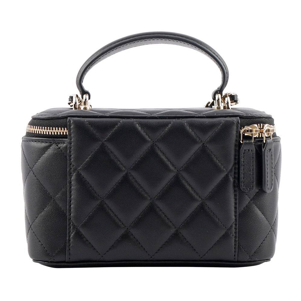 【CHANEL】金色CC Logo 小羊皮手提/斜背二用化妝包(黑色) AP2199 B06660 94305