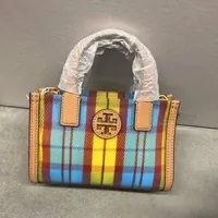 [S] TORY BURCH ELLA NYLON MESH MINI TOTE, YELLOW/BLUE, 150103-750 (STB381)
