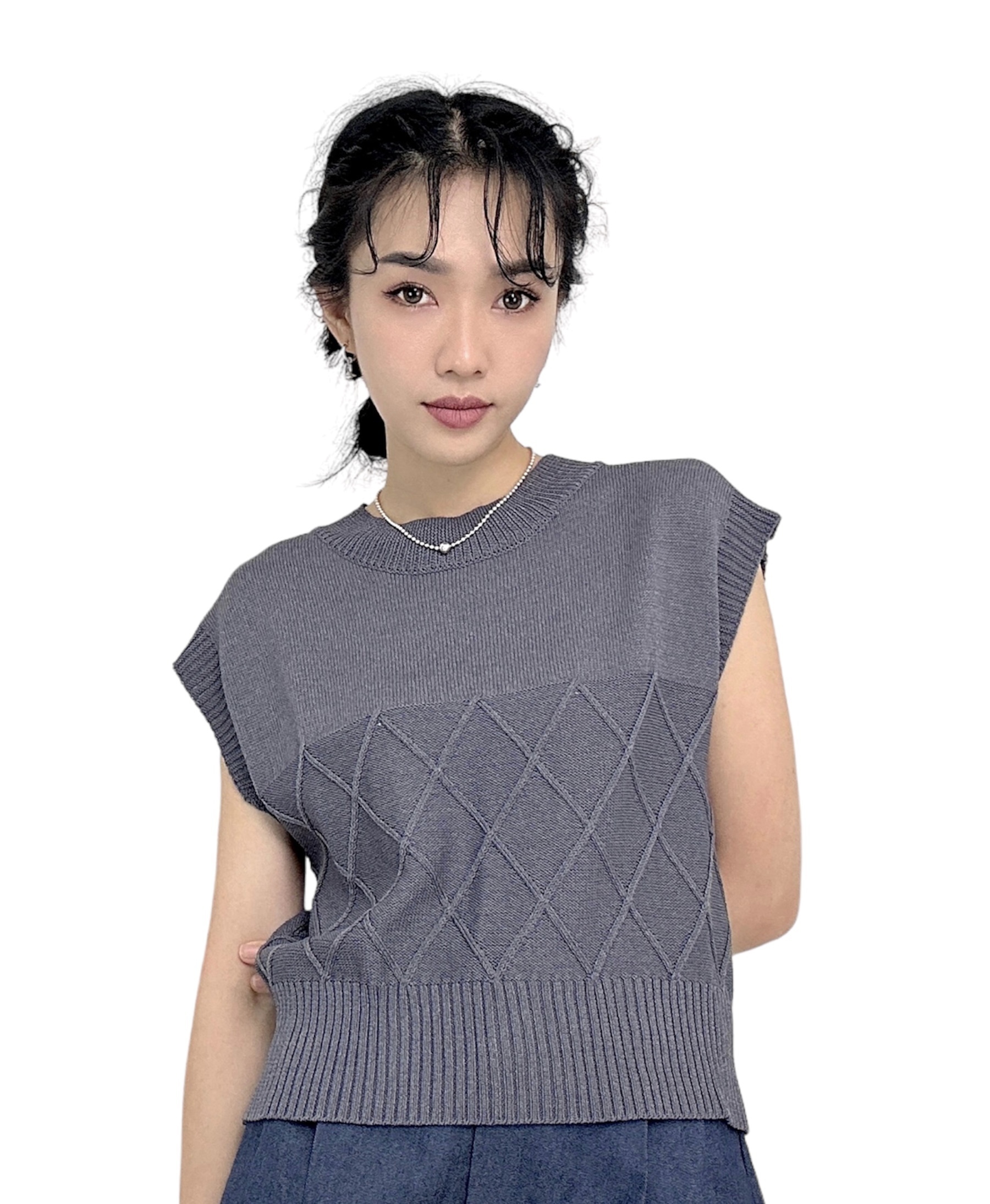 菱形紋針織背心（現貨款式）