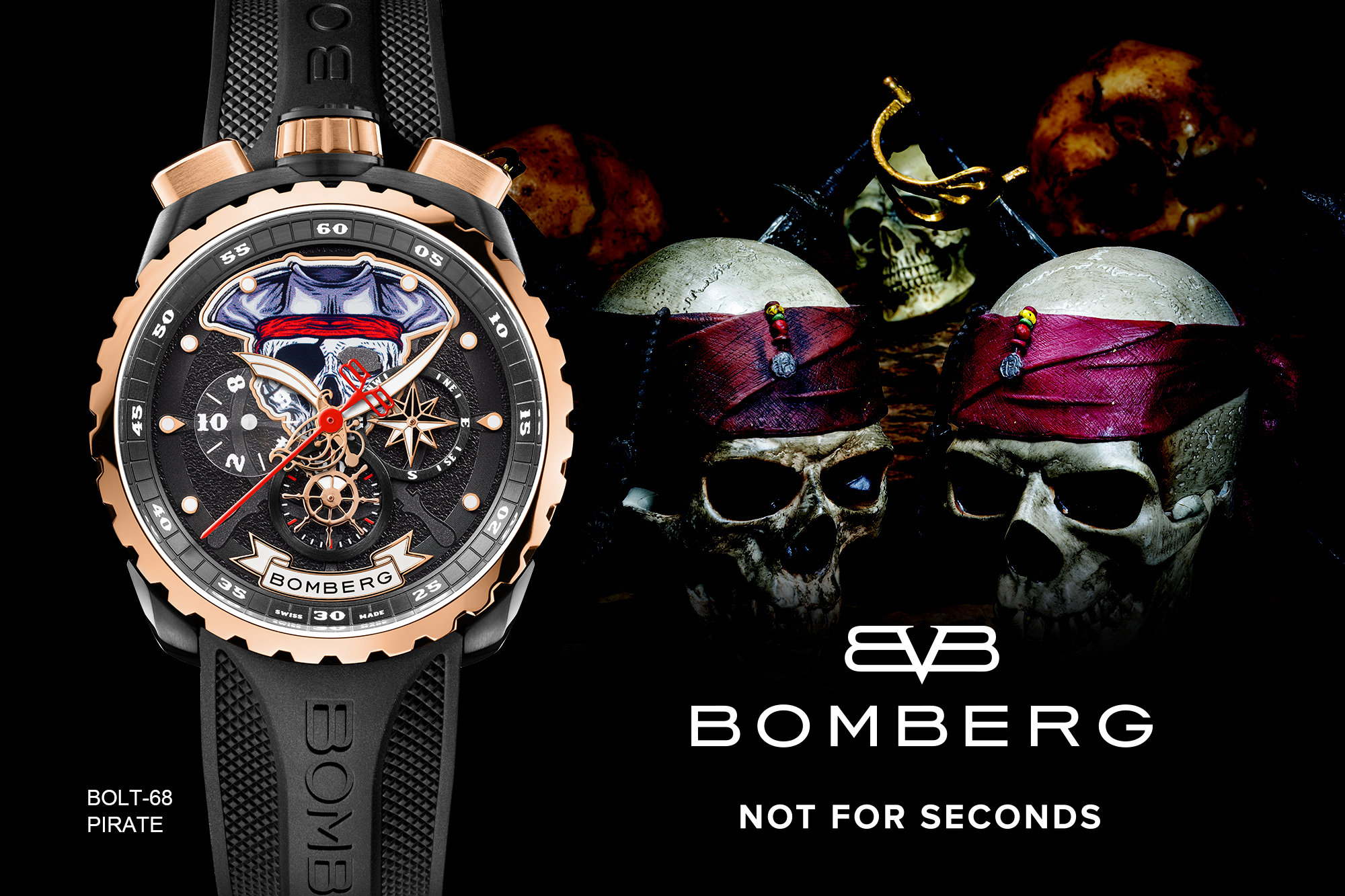 結合海盜、骷髏元素！BOMBERG發表全新限量「BOLT-68特別版計時碼錶」