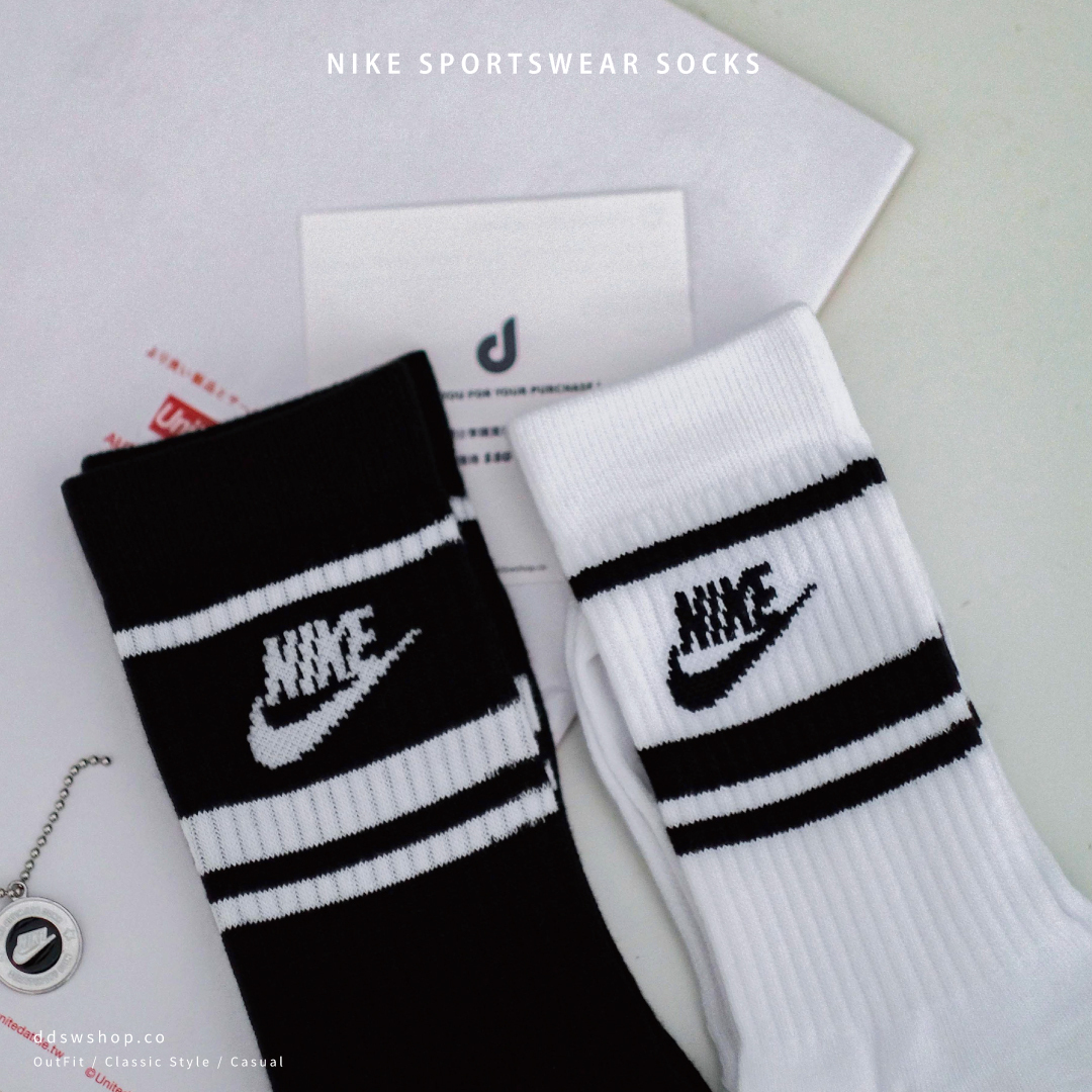 Nike 長襪 條紋黑色小字Logo 黑色 DX5089-010 白色 DX5089-103