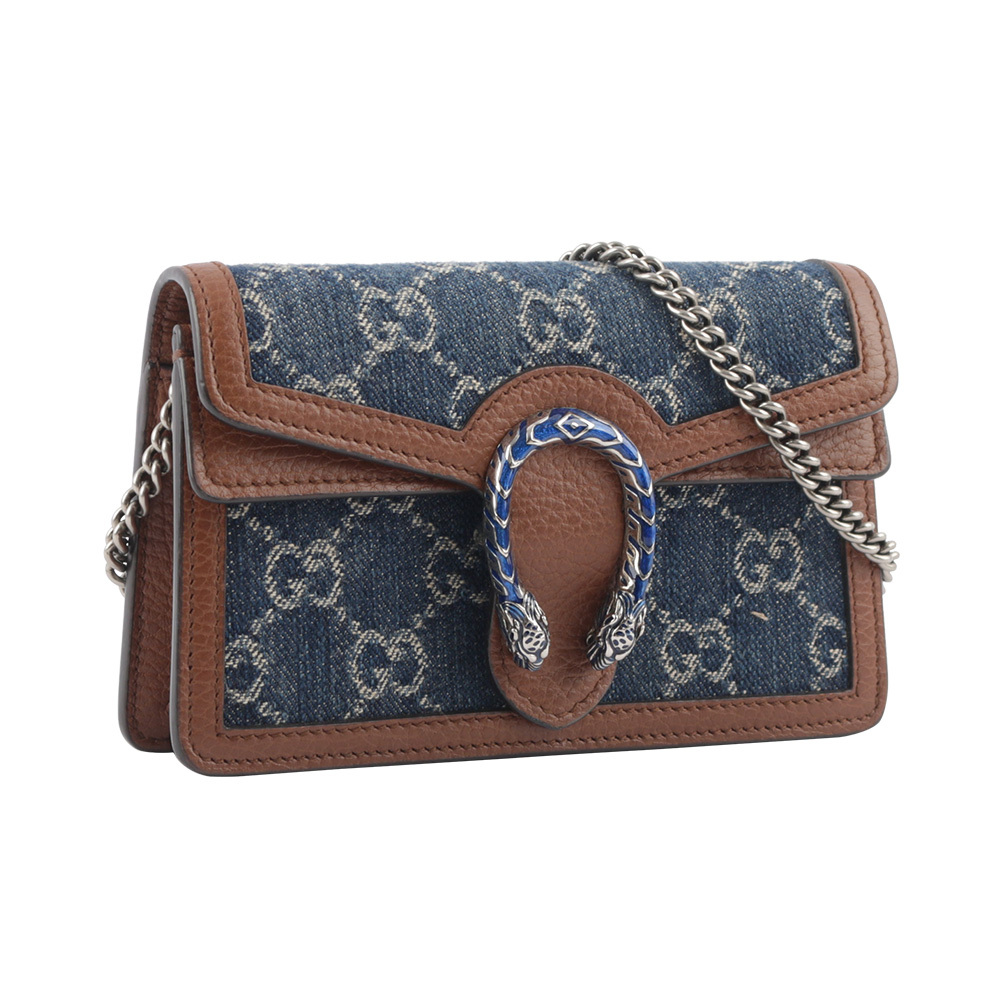 【GUCCI】(客保留)Dionysus Super Mini 牛仔布拼皮革酒神鍊包