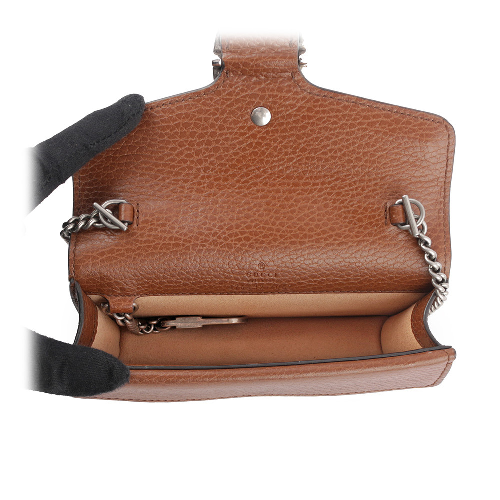 【GUCCI】Dionysus Super Mini 牛仔布拼皮革酒神鍊包(深藍色/棕色) 476432 2KQFN 4483