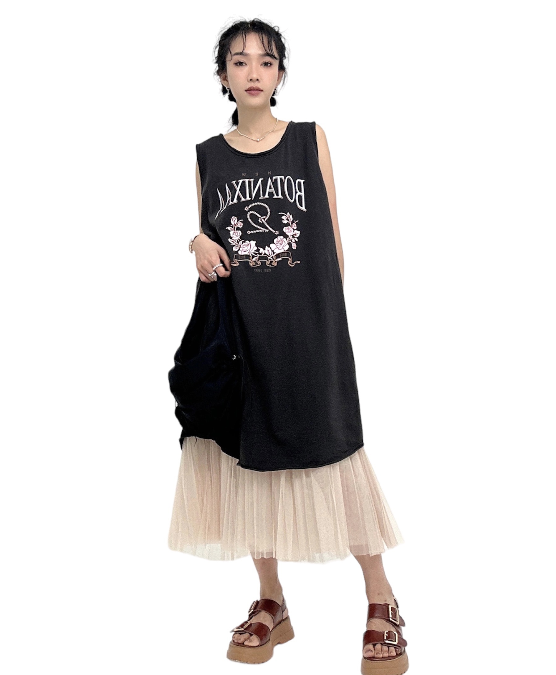 玫瑰印花洗水棉背心（現貨款式）