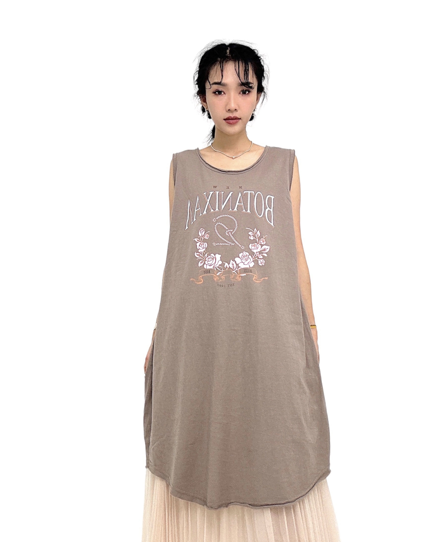 玫瑰印花洗水棉背心（現貨款式）