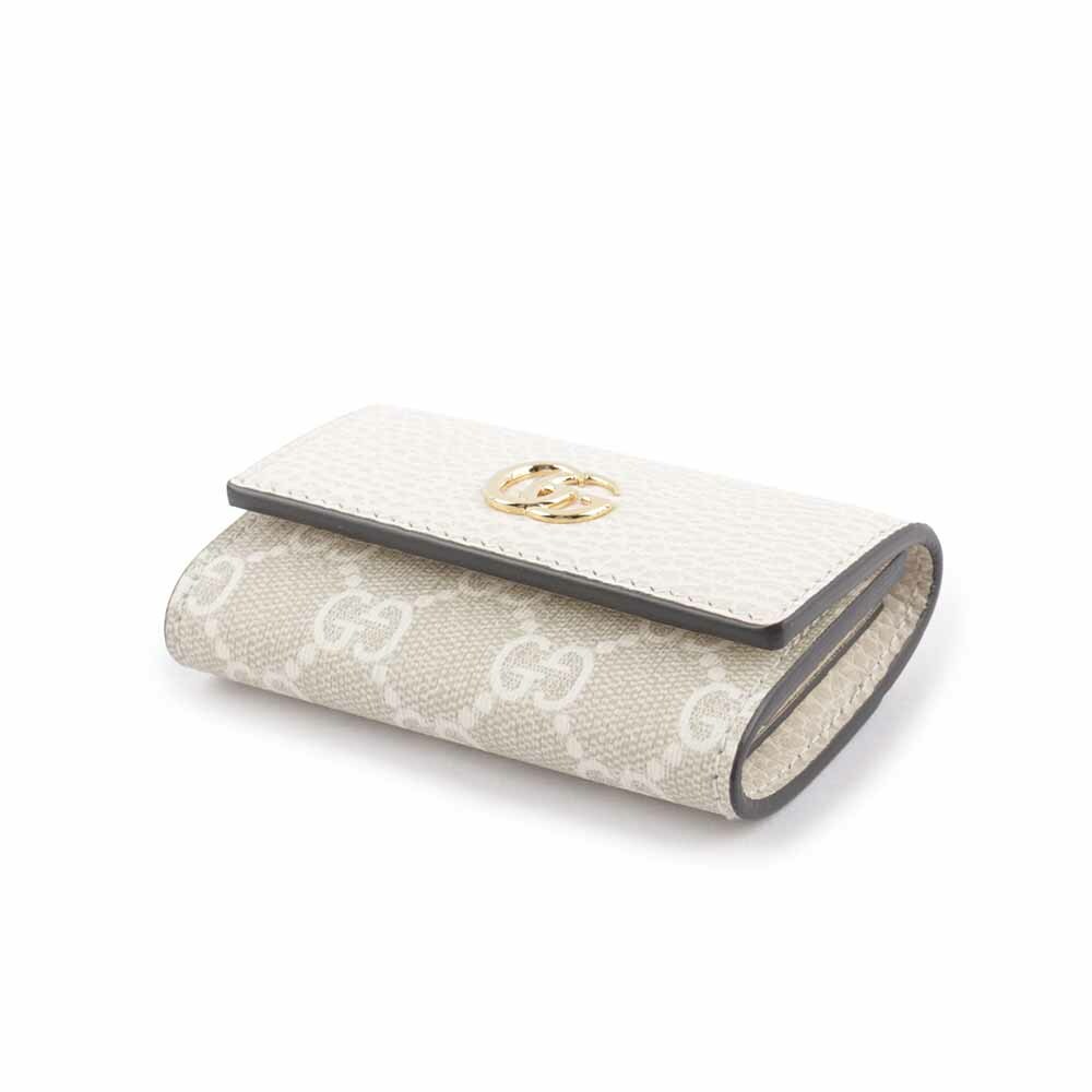 【GUCCI】GG Marmont 帆布拼皮革鑰匙包(米白色/烏木色) 456118 17WAG 9096