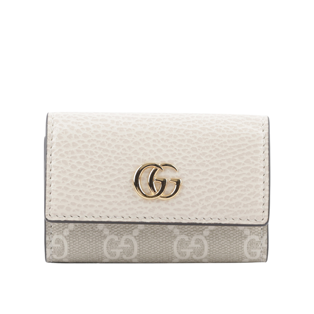 【GUCCI】GG Marmont 帆布拼皮革鑰匙包(米白色/烏木色) 456118 17WAG 9096