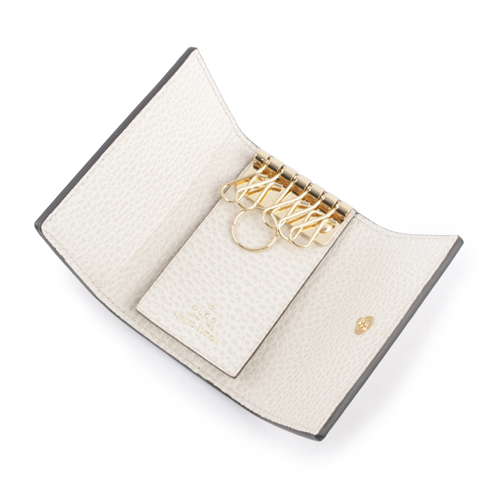 【GUCCI】GG Marmont 帆布拼皮革鑰匙包(米白色/烏木色) 456118 17WAG 9096