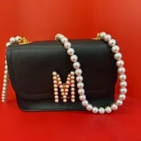[S] MOSCHINO LOGO CHIC PEARL EMBELLISHED SHOULDER BAG,BLACK, 667111416023, FINAL SALE (SM331)