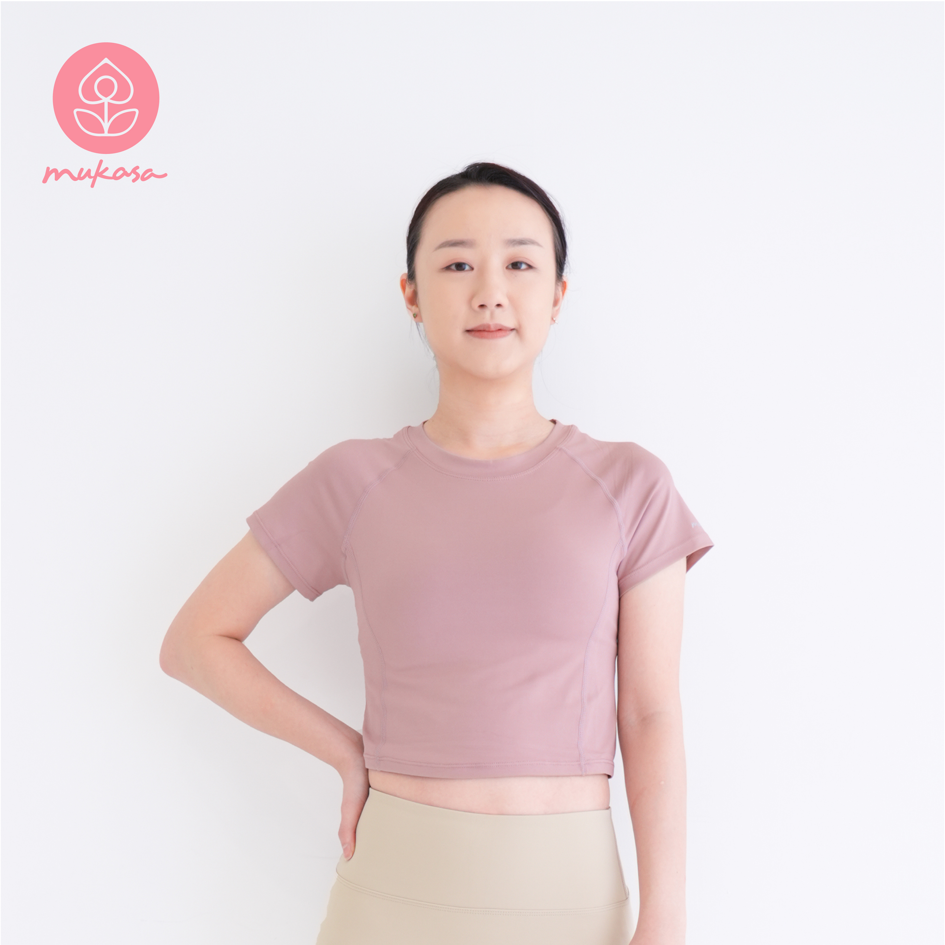 MUKASA 接邊短袖短版上衣 - 珊瑚粉 MUK-2304302