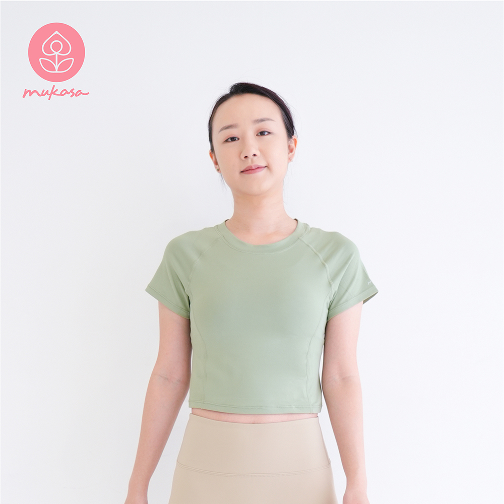 MUKASA 接邊短袖短版上衣 - 松柏綠 MUK-2304303