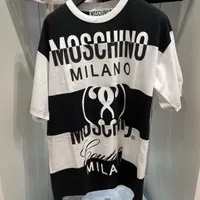[S] MOSCHINO MILANO STRIPE PRINT SHORT SLEEVE T-SHIRT,BLACK/WHITE, EA07015540-2001 (SM572)