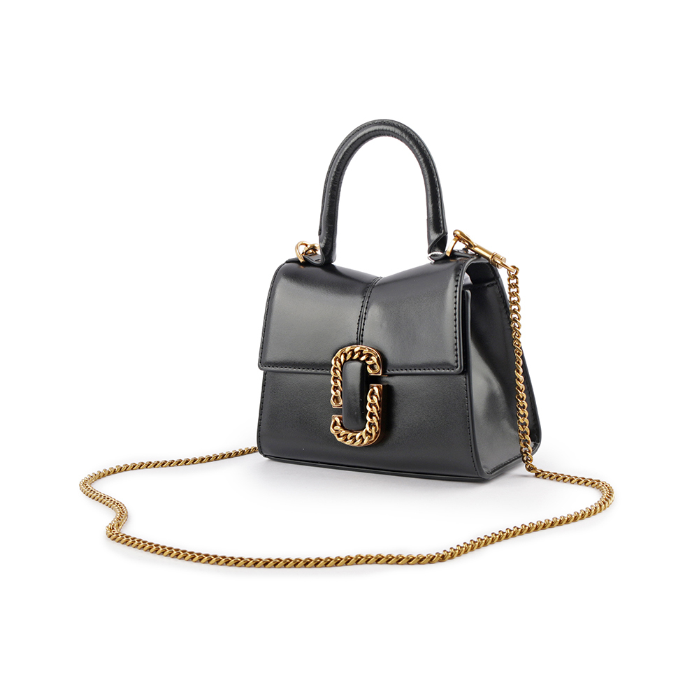 【MARC JACOBS】鎖鏈標誌小牛皮迷你手提/斜背二用包(黑色)