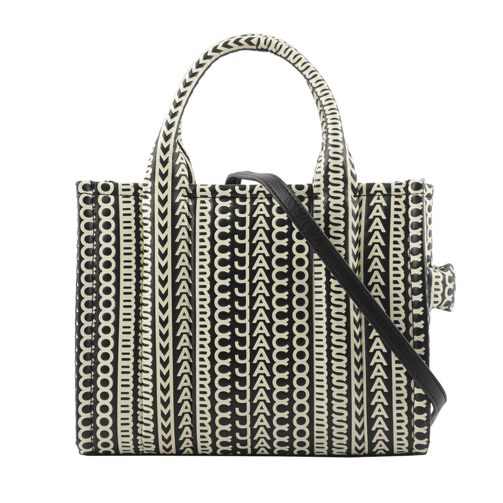 【MARC JACOBS】滿版標誌小羊皮小款托特包(黑色/白色) 2S3HTT001H03 005