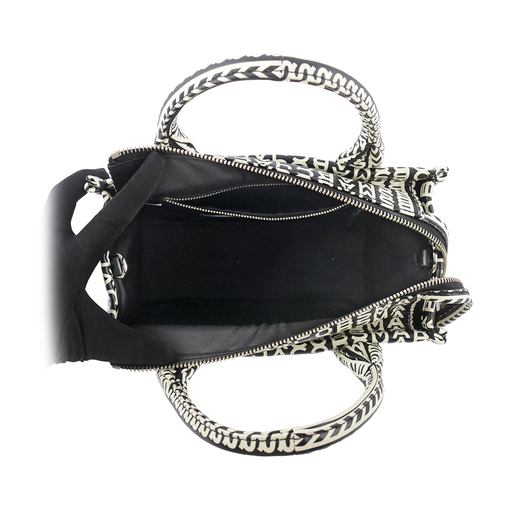 【MARC JACOBS】滿版標誌小羊皮小款托特包(黑色/白色) 2S3HTT001H03 005