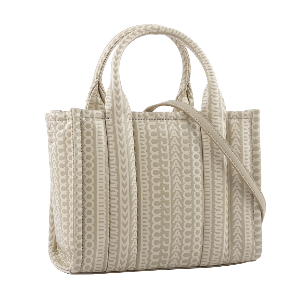 【MARC JACOBS】滿版標誌小羊皮小款托特包(卡其色) 2S3HTT001H03 223