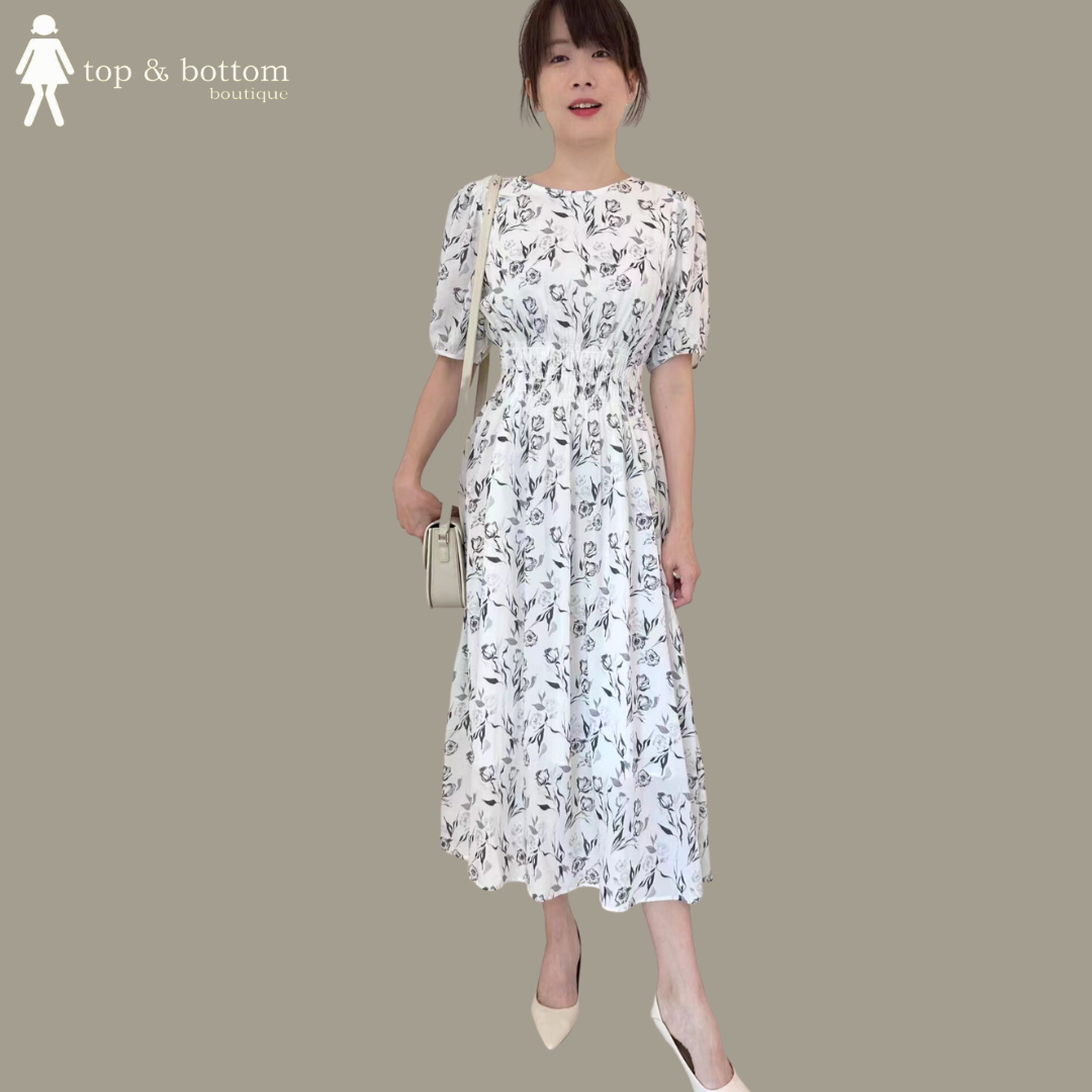 S/SLEEVE FLORAL LONG DRESS