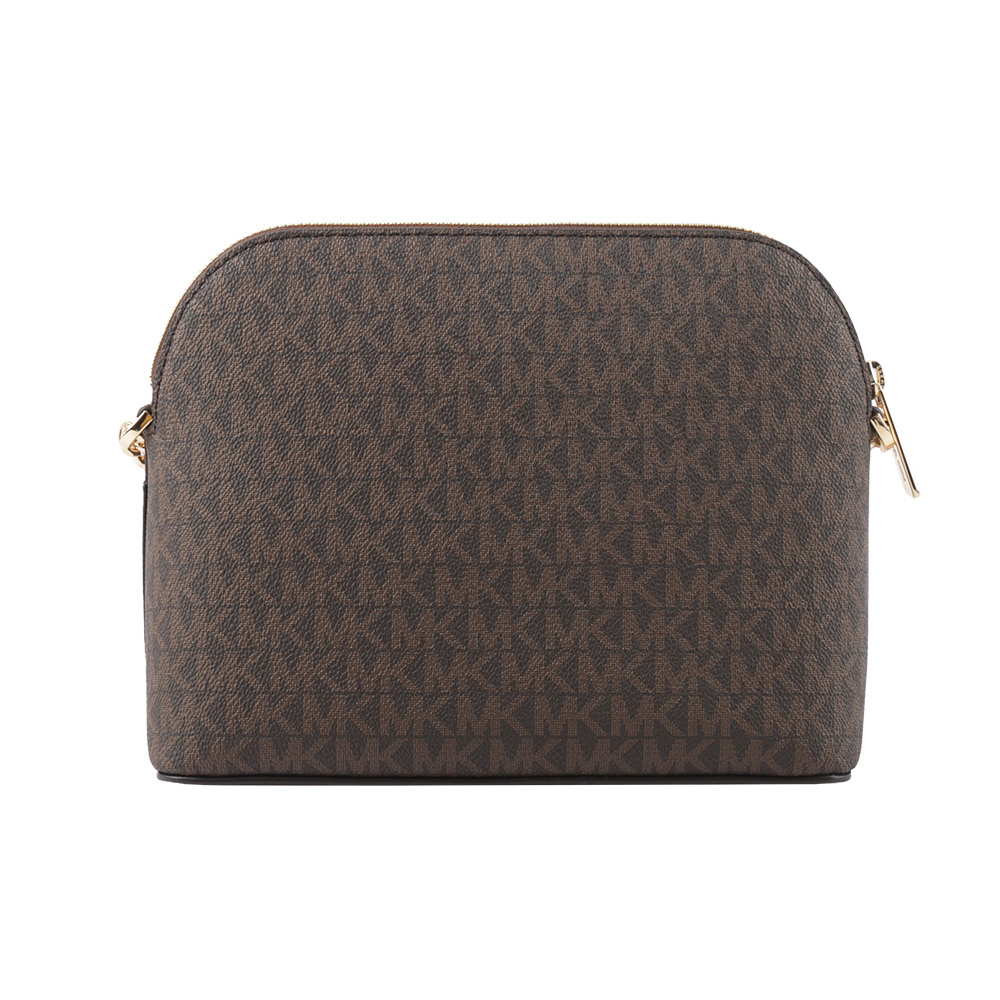 【Michael Kors】金字滿版塗層帆布口袋貝殼包(咖啡色)