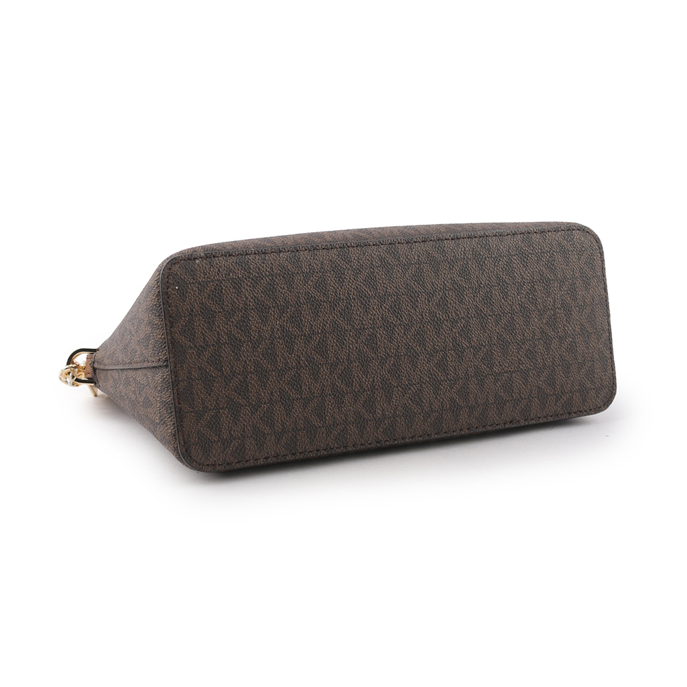 【Michael Kors】金字滿版塗層帆布口袋貝殼包(咖啡色)