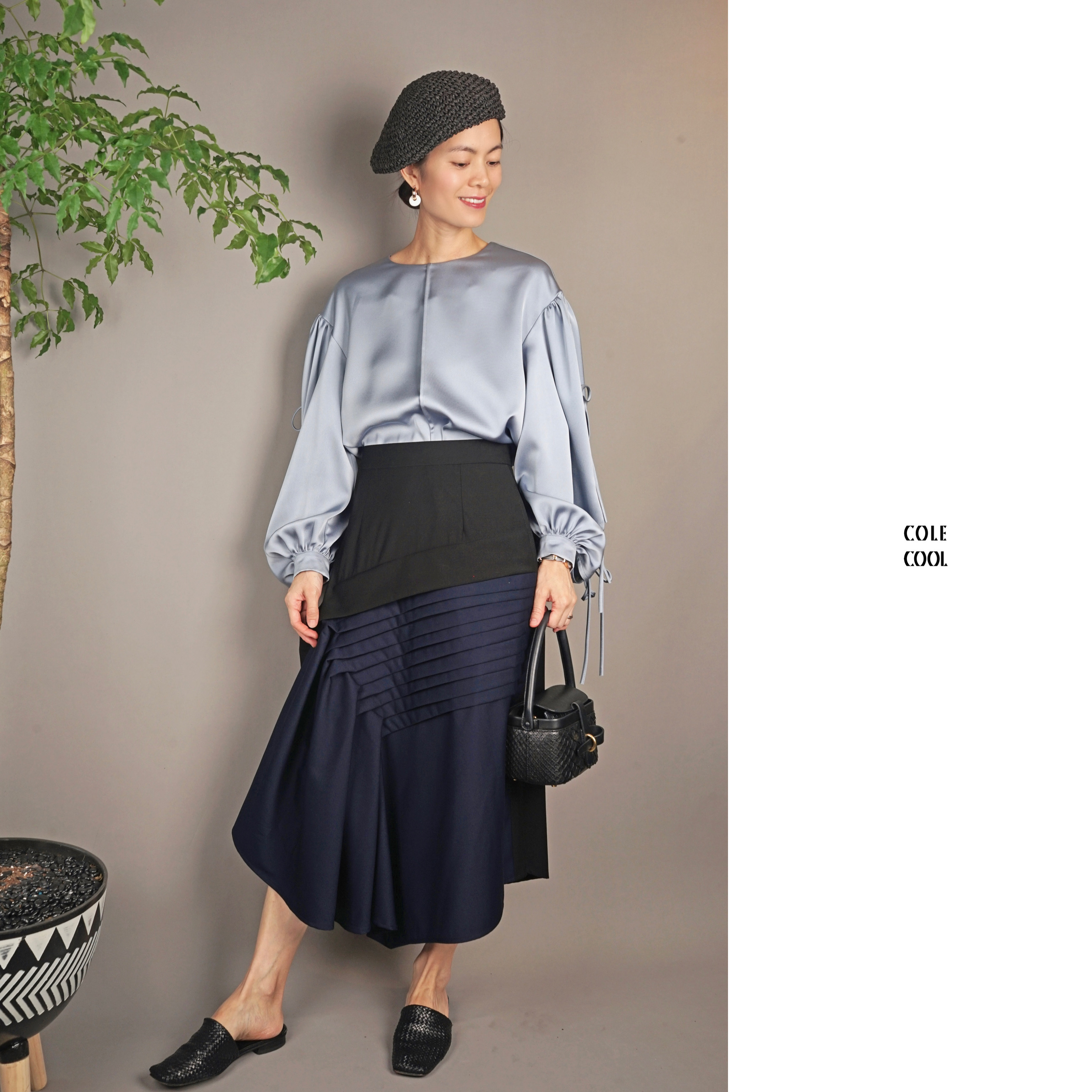 COLE COOL SS23 日式高質霧藍色綁結襯衣