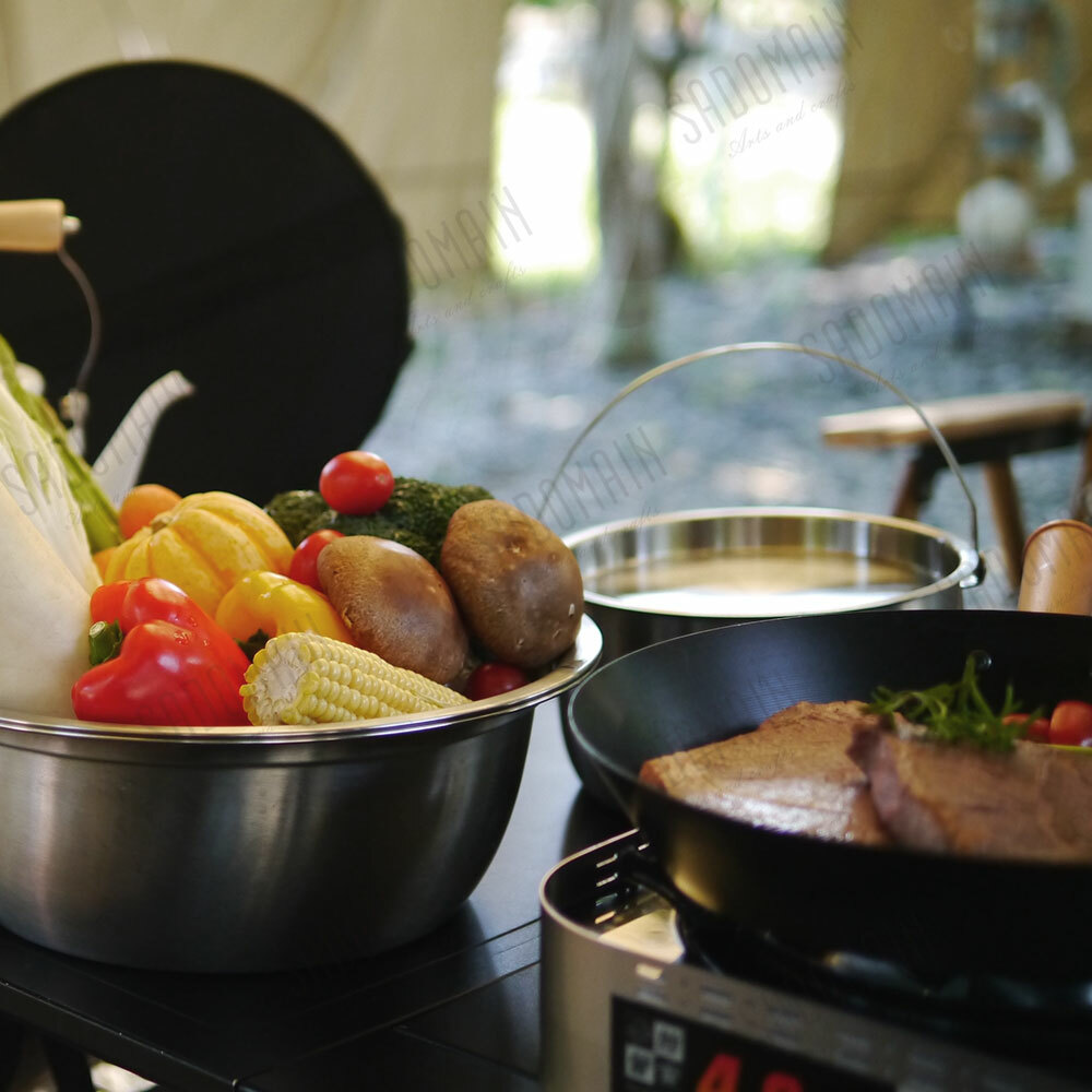 【仙德曼】露營鍋具組-不鏽鋼湯鍋菜盆 (附圓形收納袋)