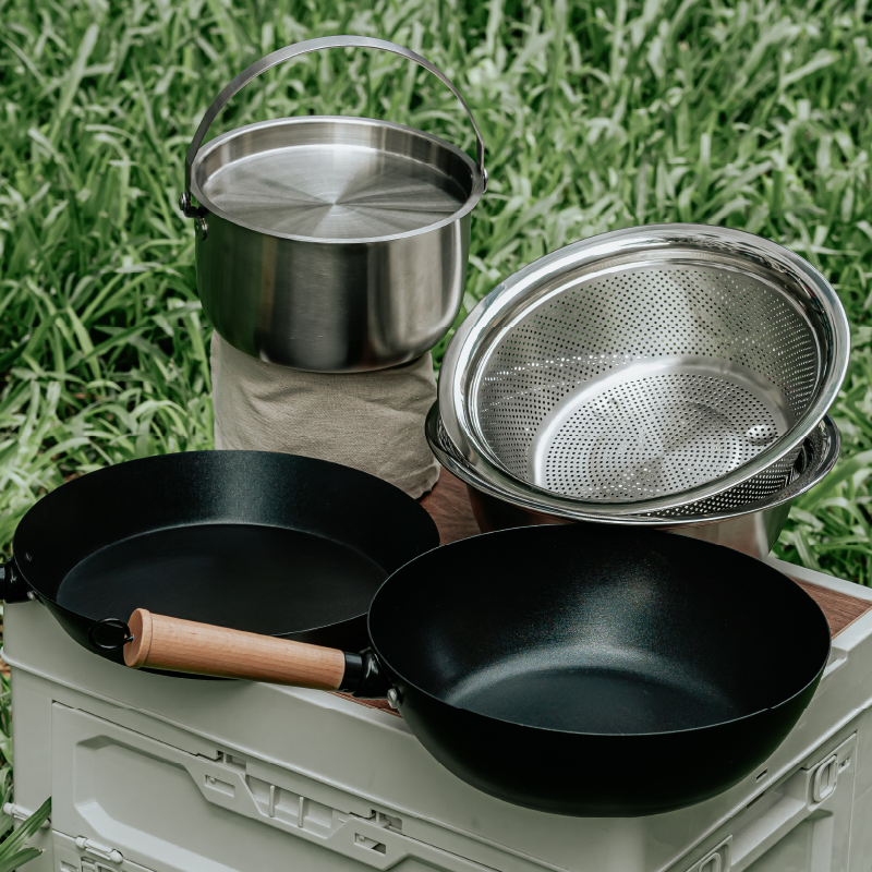 【仙德曼】露營鍋具組-不鏽鋼湯鍋菜盆 (附圓形收納袋)