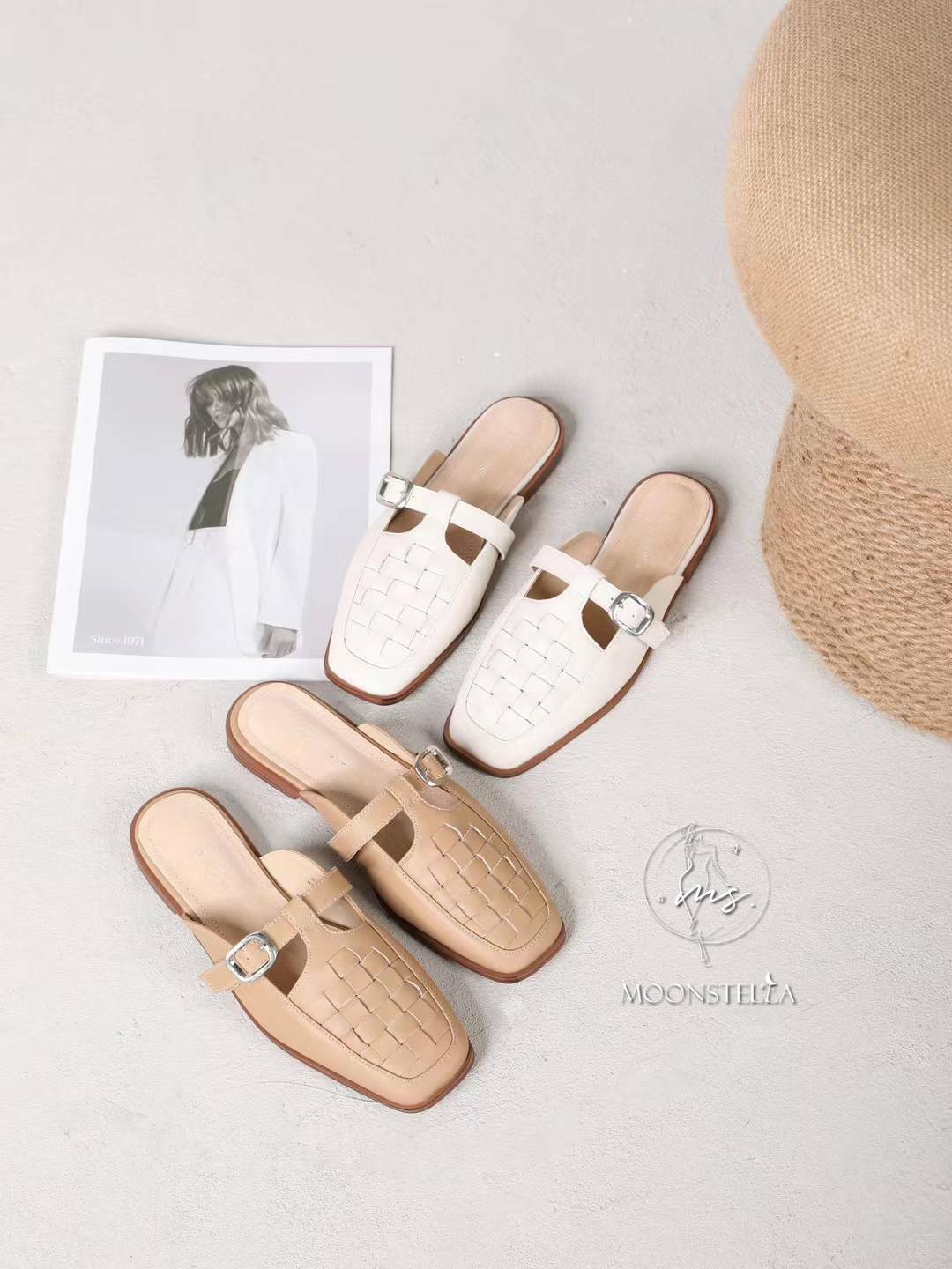 氣質編織扣環穆勒鞋