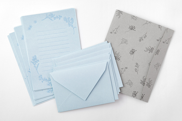 藍色 花色和紙 信紙信封組（附收納紙盒）｜日本Midori