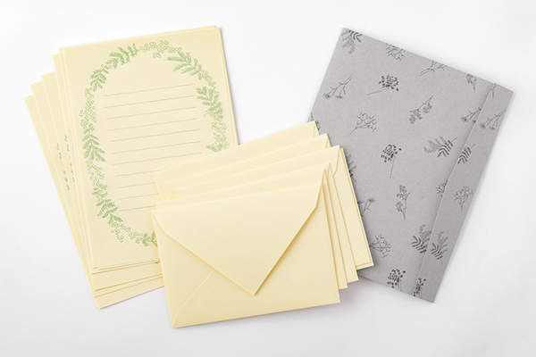 黃色 花色和紙 信紙信封組（附收納紙盒）｜日本Midori