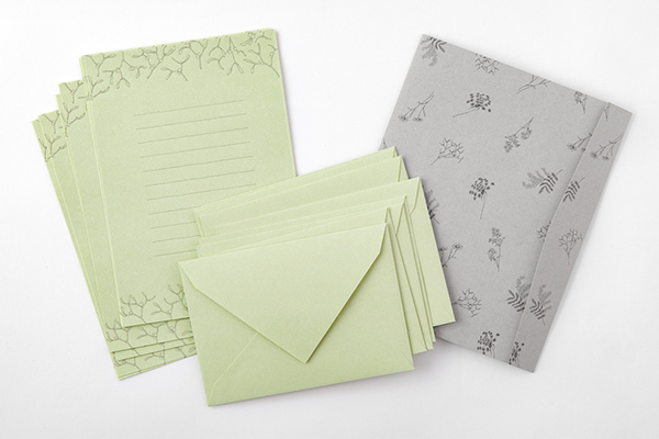 綠色 花色和紙 信紙信封組（附收納紙盒）｜日本Midori