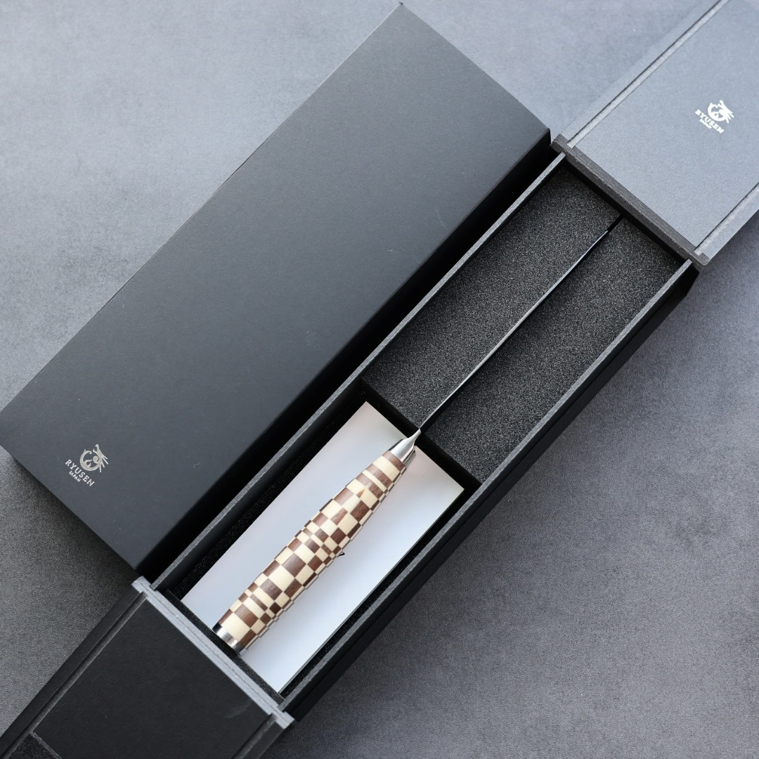 龍泉刃物 寄木細工 牛排刀/市松 100mm ATS314 63層大馬士革