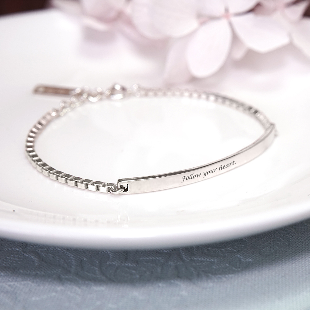 刻字訂製 小微笑手鍊 威尼斯方盒鍊 925純銀女生手鍊