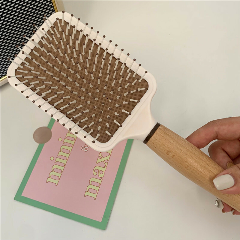 《2442》ins簡約氣囊純白木柄梳