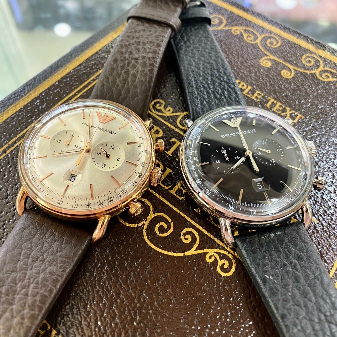【EMPORIO ARMANI】復刻時尚計時腕錶 AR11106(咖啡) / AR11143 (黑) 43mm 現代鐘錶