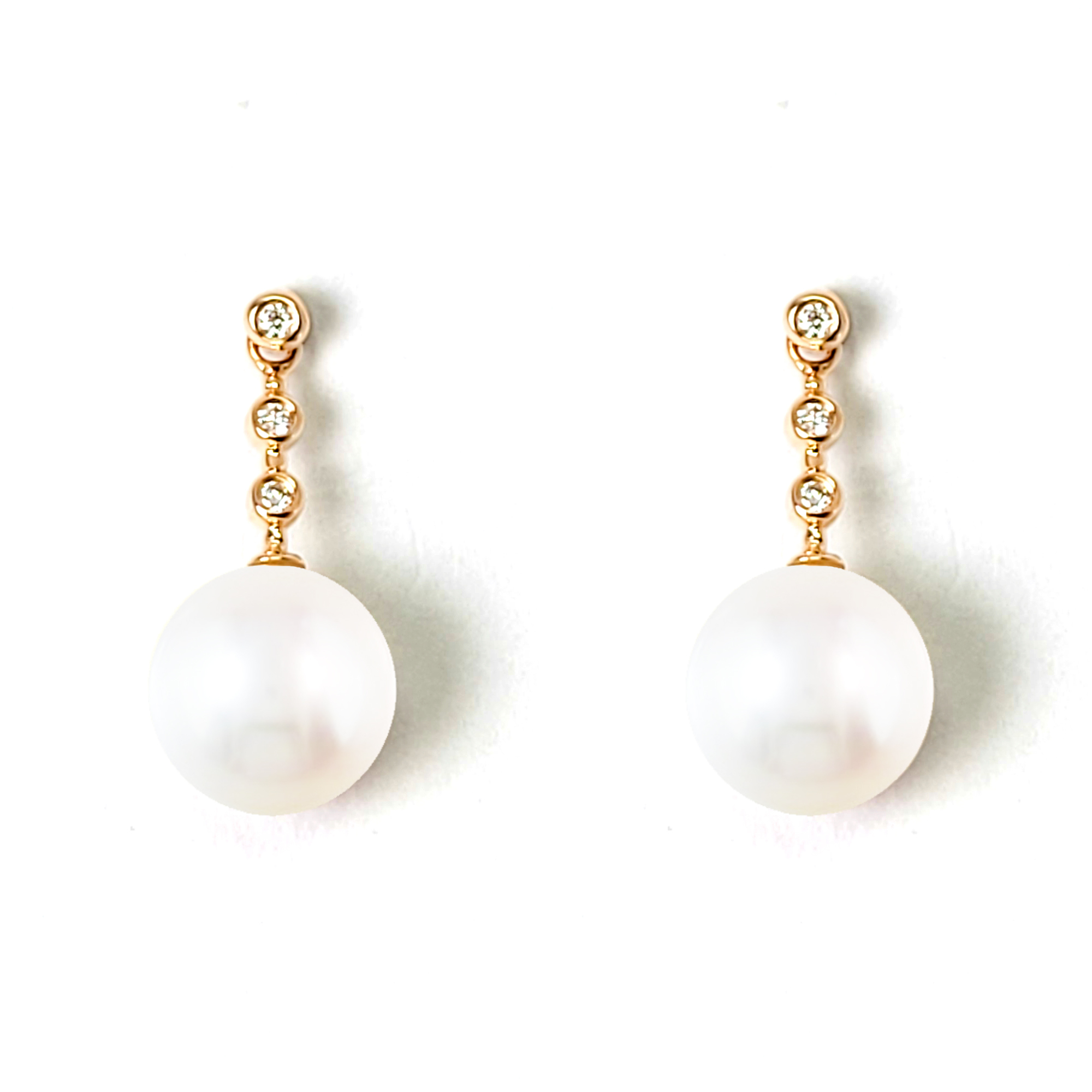 18K玫瑰金天然鑽石珍珠耳環