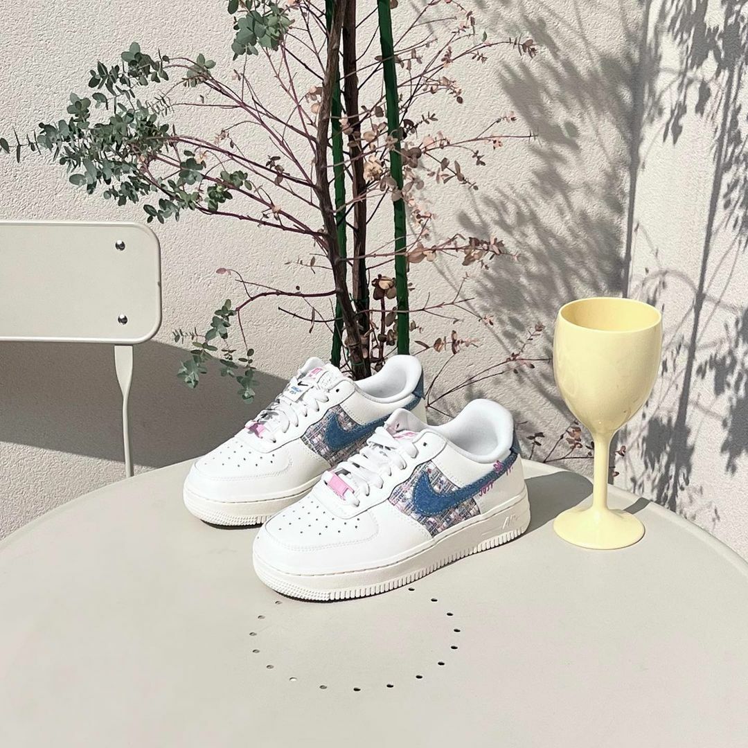 Nike Air Force 1 Low 粉藍 小香風 丹寧牛仔 編織 格紋 白鞋 AF1 FJ7740-141