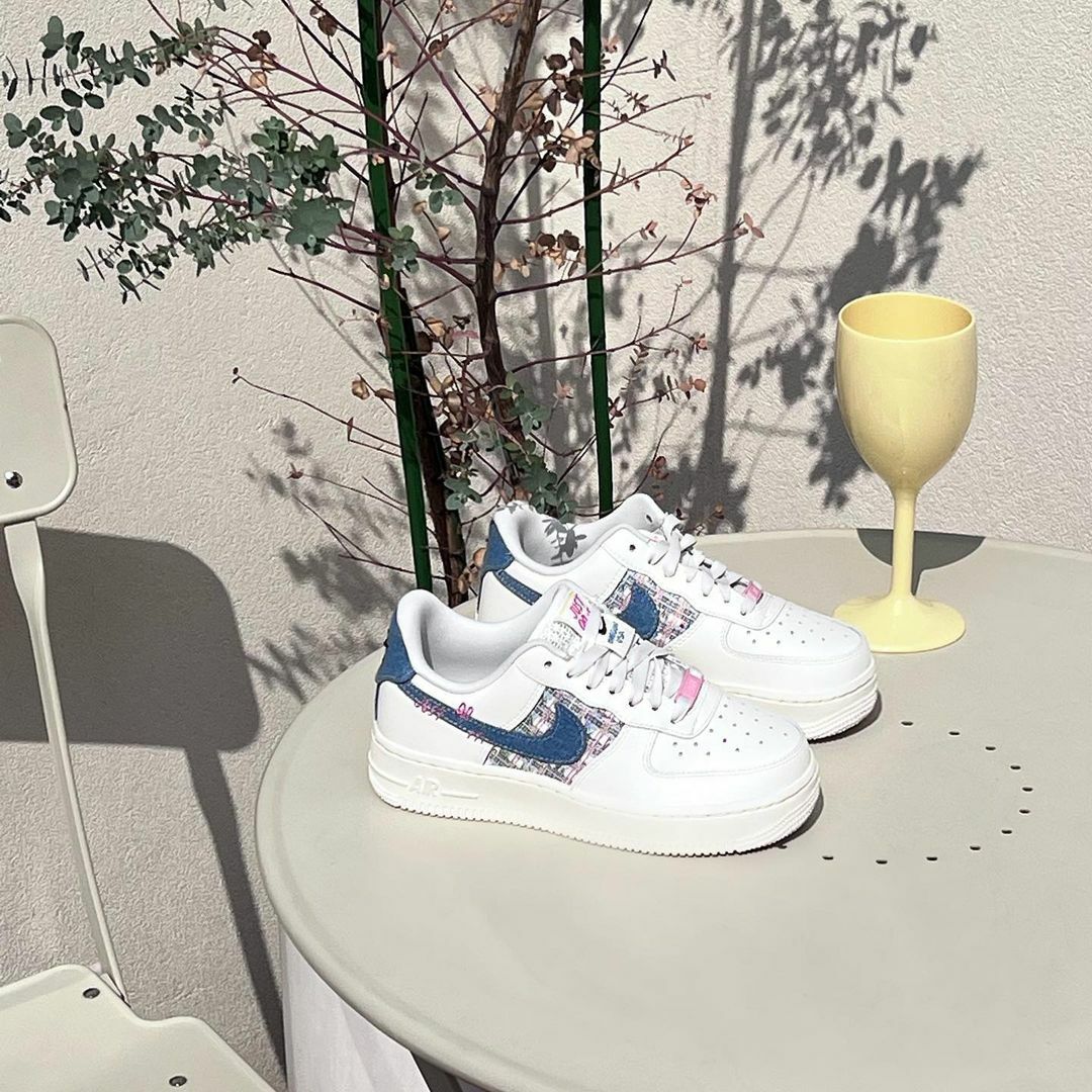 Nike Air Force 1 Low 粉藍 小香風 丹寧牛仔 編織 格紋 白鞋 AF1 FJ7740-141