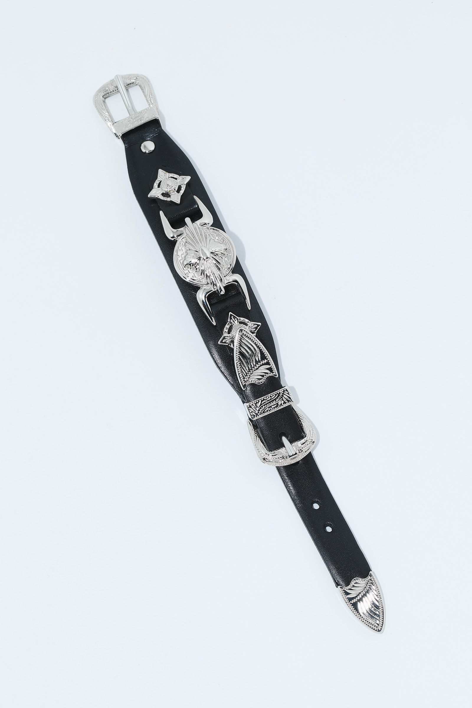 TOGA - Double buckle leather bangle (黑)