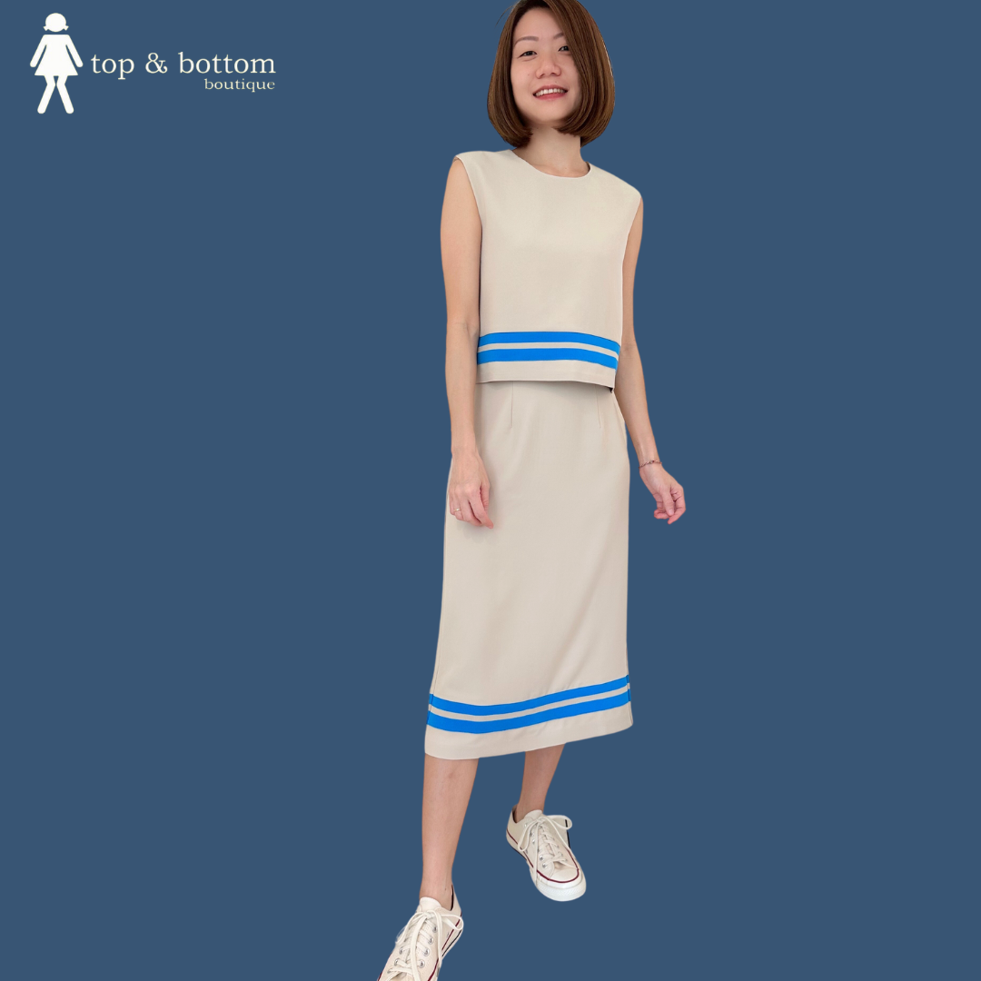 STRIPE DETAILED BLOUSE & SKIRT 2 PCS SET SUIT