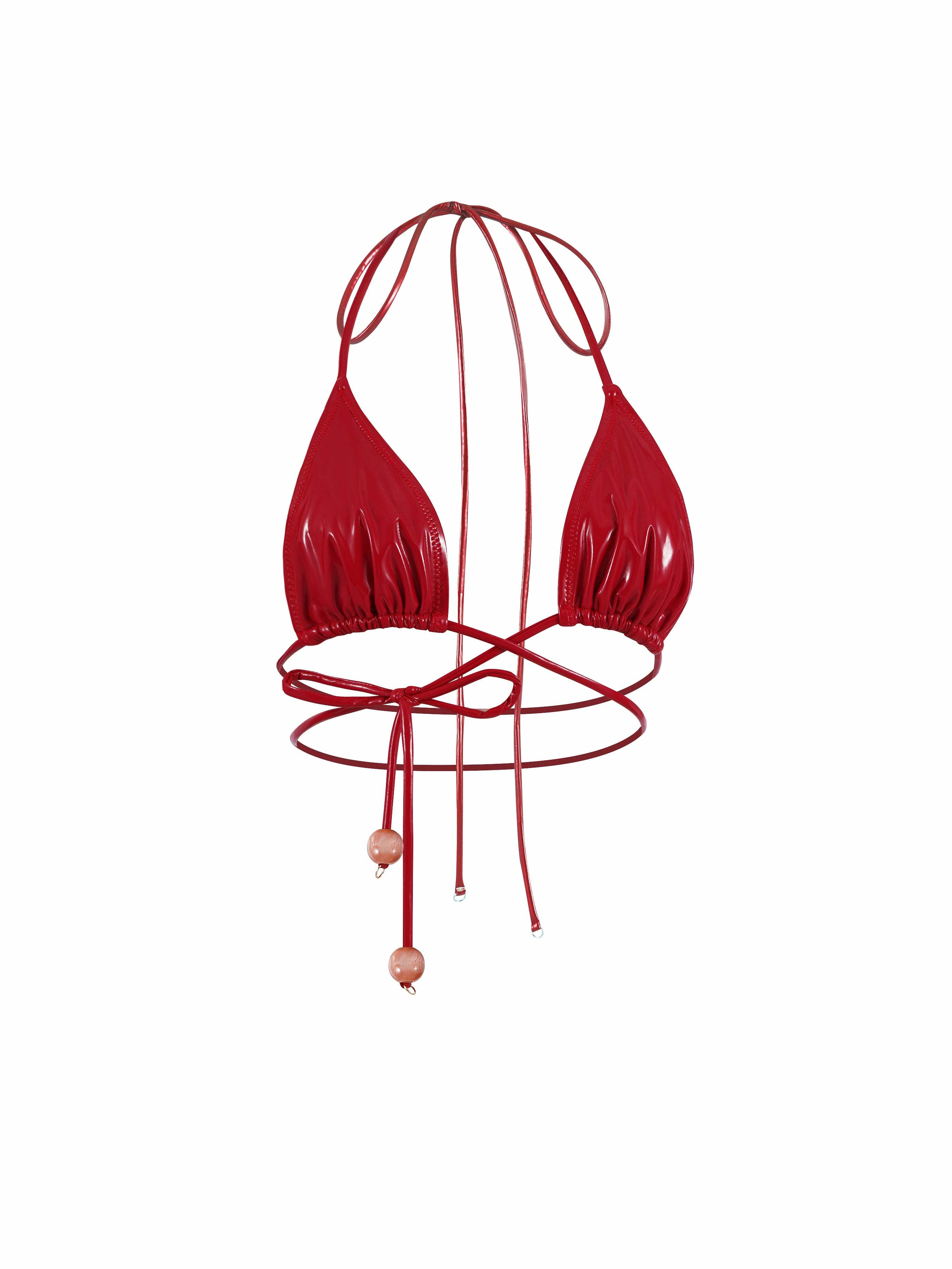 Cherry Vinyl Bikini Top RED