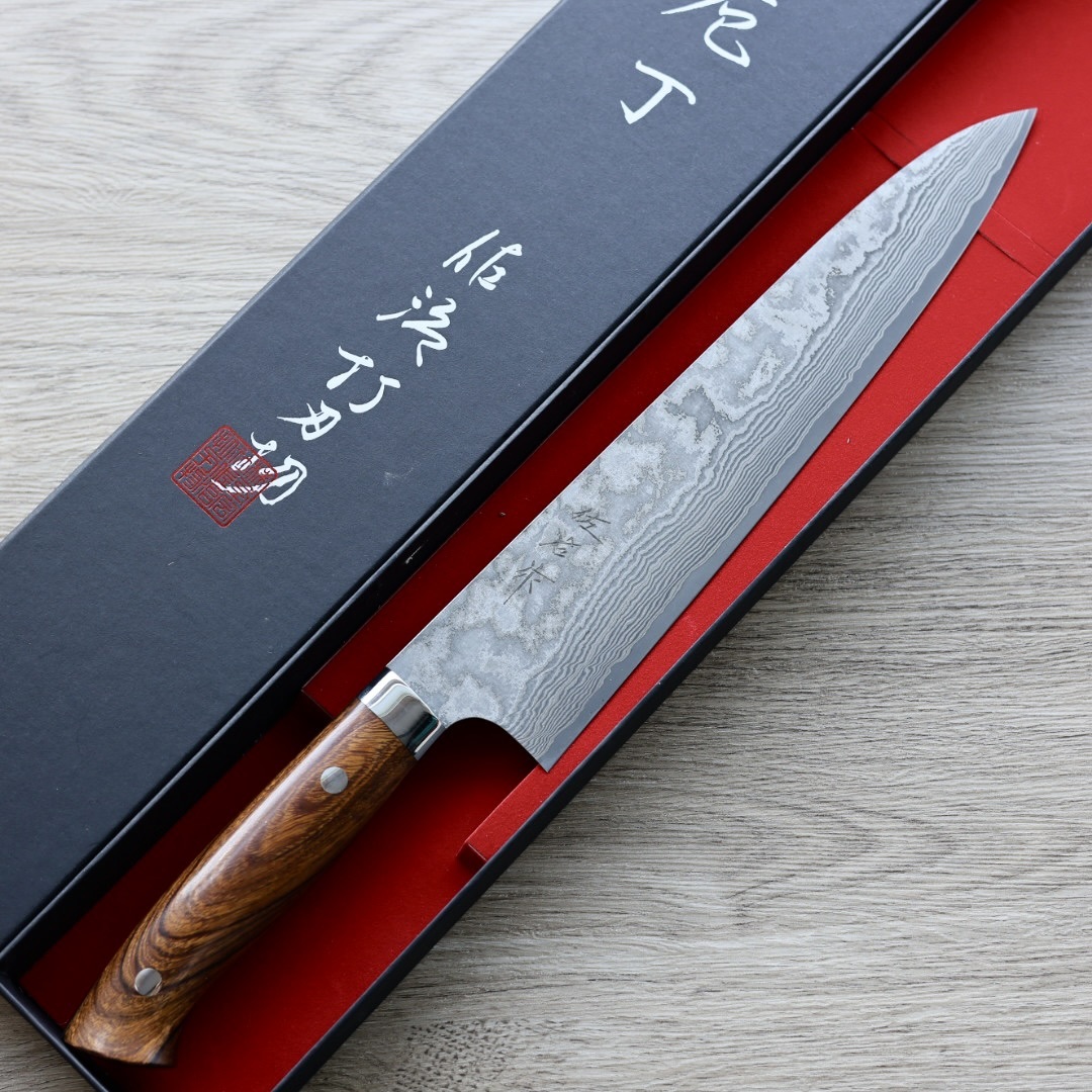 佐治武士 牛刀 240mm VG10鋼 31層鎳染大馬士革 沙漠鐵木柄