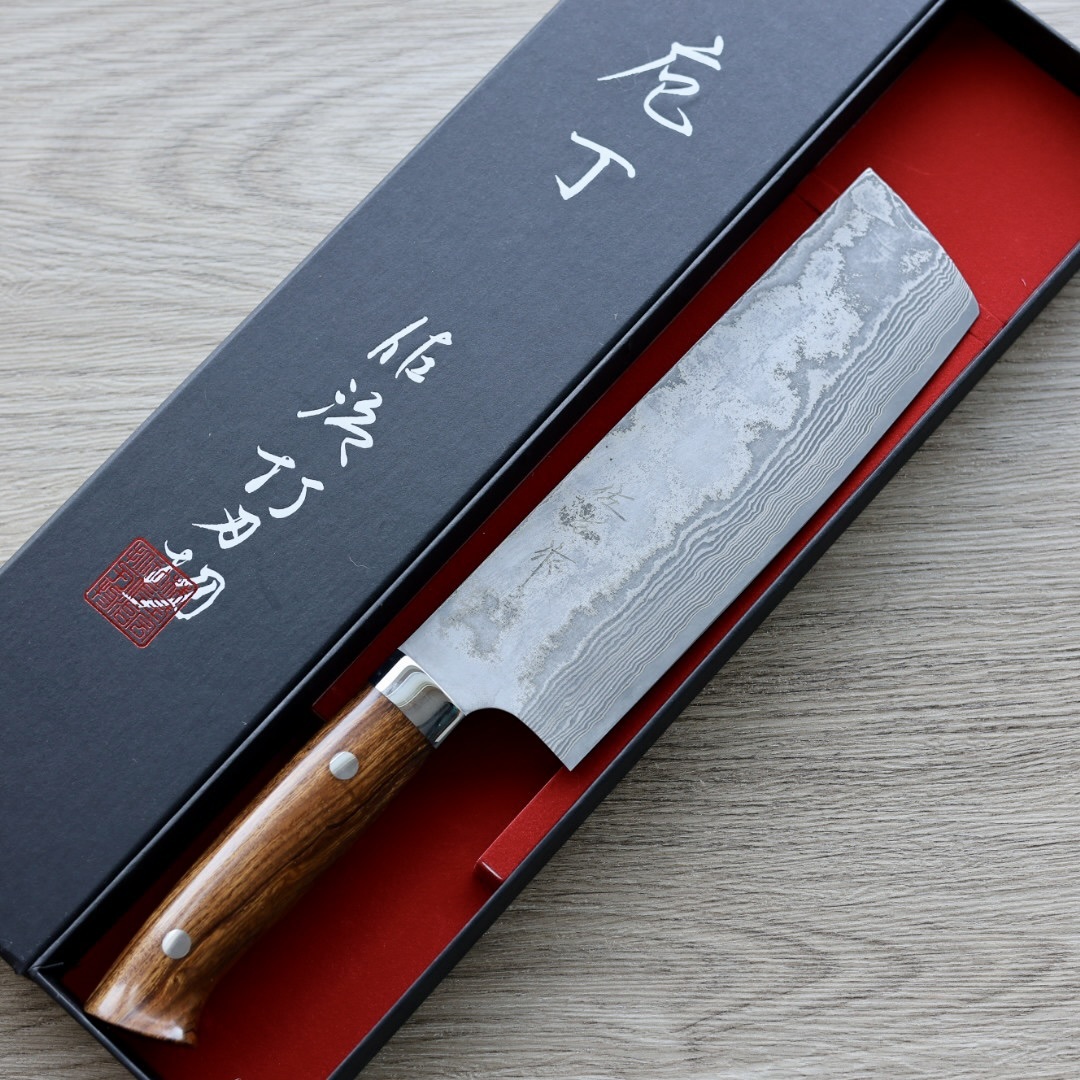 佐治武士 菜切 170mm VG10鋼 31層鎳染大馬士革 沙漠鐵木柄