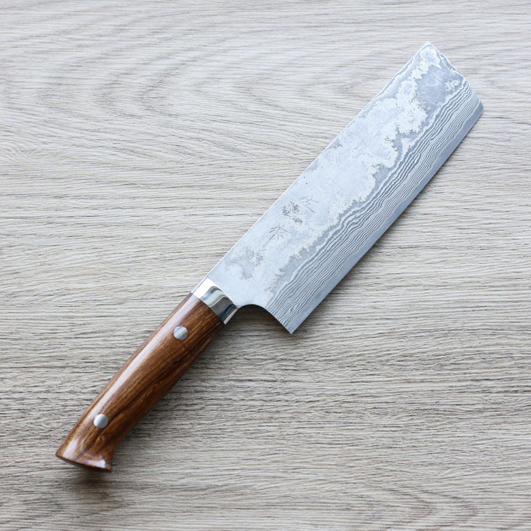 佐治武士 菜切 170mm VG10鋼 31層鎳染大馬士革 沙漠鐵木柄