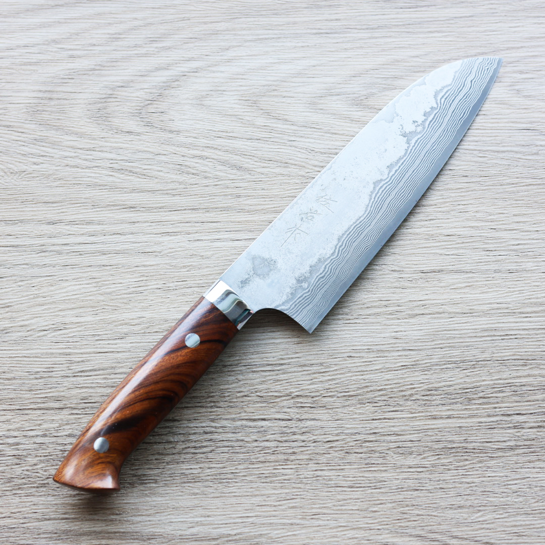 佐治武士 三德 180mm VG10鋼 31層鎳染大馬士革 沙漠鐵木柄