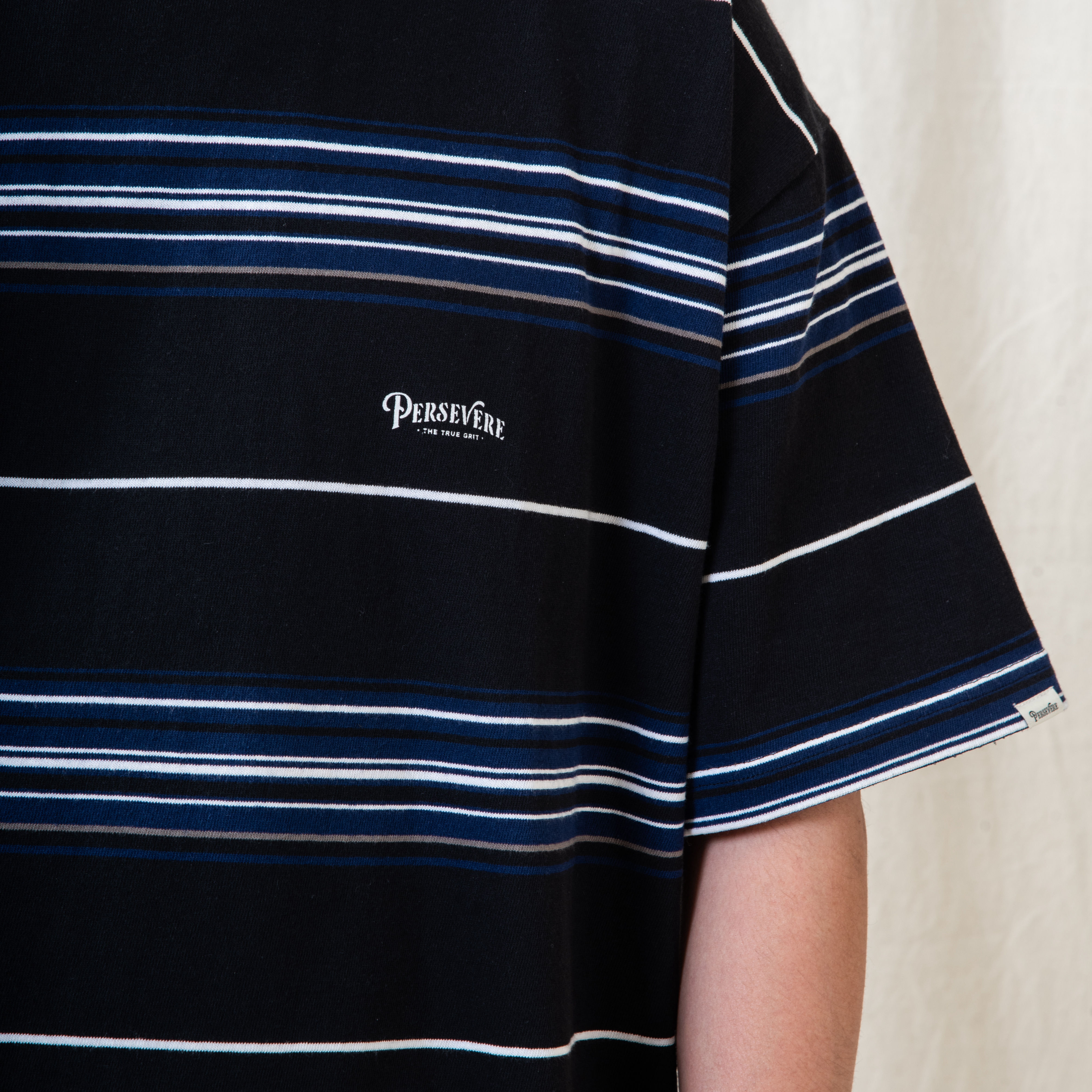 Persevere Asymmetrical Stripe T-Shirt 短袖條紋黑藍白灰