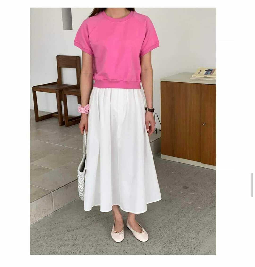 jooen-에이미 나그랑 크롭 반팔맨투맨(55~통통66)♡韓國女裝上衣