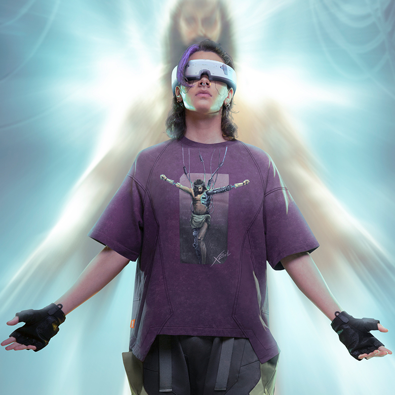 不作惡「智械重生- J型」賽博朋克寬鬆水洗漸變拔染印花短袖T卹