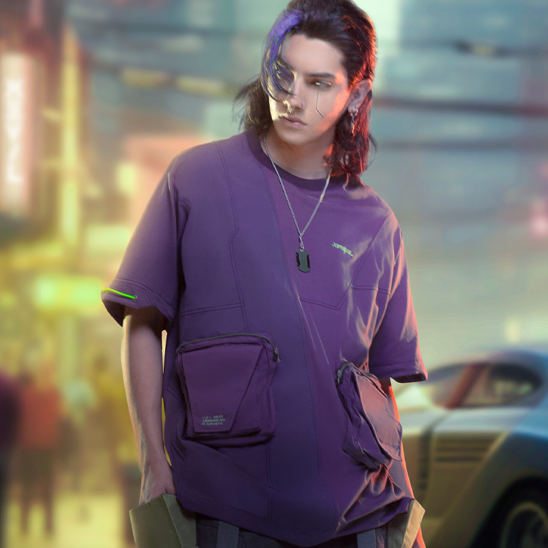 不作惡「擴容生態服」賽博朋克街頭寬鬆多口袋不對稱短袖T卹